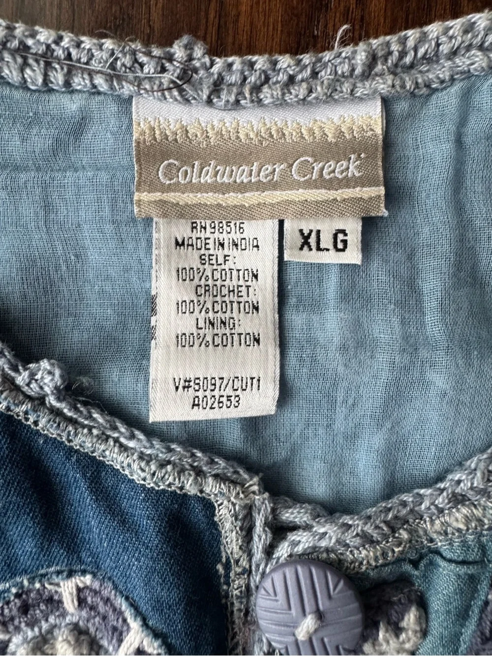 Coldwater Creek Teal & Mint Boho Patchwork Jean Jacket Size XL
